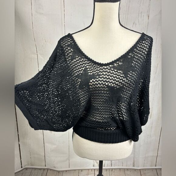 Knitted Gothic Kimono Top Coverup Open Back Black - Picture 1 of 7